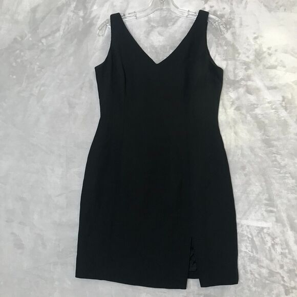 Hugo Buscati Collection Dress Womens 8 Black Sheath Vintage Front Slit V Neck - Picture 1 of 12